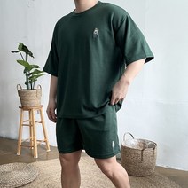 남자 에이치 곰돌이 자수 반팔 반바지 여름 회색 커플 트레이닝 세트 4컬러