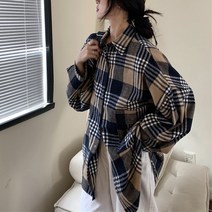 넷투넷코리아 여성 셔츠 체크무늬 루즈핏 긴팔 데일리 남방
