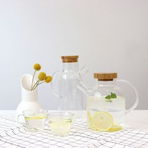 홈카페 내열 유리 우드 마개 티포트 티팟 주전자, 옵션1.와이드티팟