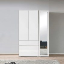 스칸디무드 커스트 터치 원룸 미니 3단서랍 전신거울 1200 옷장세트, 화이트