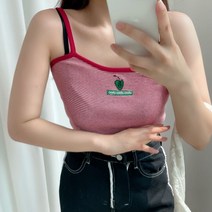[ 걸스힙 ][ 니트 짜임소재 ] 하이틴 하트 사과 단가라 크롭 바캉스 큐디 민소매 편한 여리여리 나시 민소매 니트 티셔츠