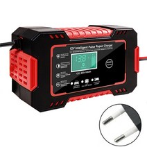 자동차배터리 밧데리 커버 eafc 배터리 충전기 12v 6a 펄스 수리 lcd 디스플레이 스마트 충전 agm 딥 사이클 젤 납산 자동 자동차 고속 충전, 레드 EU 플러그