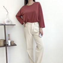 빅걸스토리 여성용 도도 라운드 스판 무지 기본 데일리 긴팔 티셔츠