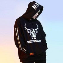 바우스트 힙한옷 펑크룩 오버핏 버팔로 화이트 프린팅 후드집업 후드티