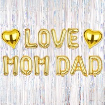 파티짱 LOVE MOM DAD 하트 풍선 커튼 세트 어버이날 부모님 축하 파티, 골드골드실버