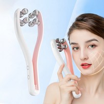 keka 롤러 얼굴 마사지기 3D 마사지롤러 EMS 미전류 조절 가능 피부 홈관리 기기 USB충전식, 핑크