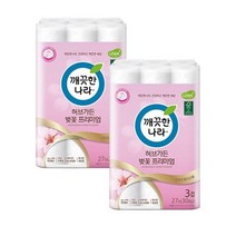 깨끗한나라 허브가든 벚꽃 프리미엄 3겹 롤화장지 천연펄프 27m, 30롤, 2팩