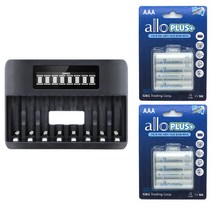8구 LCD AA AAA 급속충전기 + 알로 AA AAA 충전지 세트, 8구 AA AAA충전기+플러스 AAA 8알 충전지