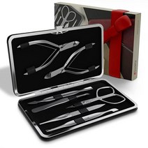 Suvorna Manipro p70 7피스 프리미엄 매니큐어 키트 네일 큐티클 니퍼 가위 푸셔 컴팩트 여행자 친화적인 케이스. USA 미국, Black