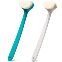 [정품] 편안한 빗살이 있는 업그레이드된 목욕 바디 브러시 긴 손잡이 부드러운 각질 제, Green +White_2 Count (Pack of