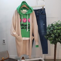 상상그이상 여성용 소프트롱 주머니 오픈 데일리 니트가디건