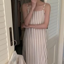 디작소 여성 여름 세로 스트라이프 나시 롱원피스
