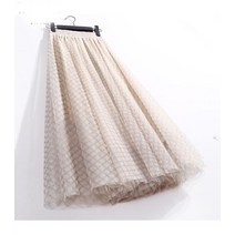 타탄체크스커트 A라인 여름 메쉬 투투 롱 스커트 여성 봄 슬림 허리 Pleated 격자 무늬 미디 Tulle 드레스 여자