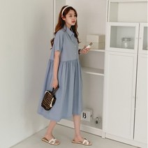 겟잇미 덴더핀 셔츠 반팔 롱 플레어 원피스
