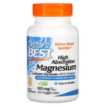 Doctors Best 고흡수 마그네슘 리시네이트 글리시네이트 킬레이트화 52.5 mg 베지 캡슐 120정, 1개