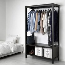 이케아 HEMNES 헴네스 오픈형 옷장 블랙브라운120x50x197cm 소나무 의류행거 옷걸이 정리함 더원트홈, 블랙브라운