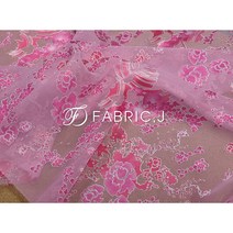 패브릭제이 대폭 플라워 반짝이 사틴 프린트 번아웃 원단 FJ-267