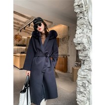 휘메일밍크 유로컬렉션밍크코트 천연모피 모피자켓 Furyoume 2022 겨울 여성 리얼 코트 오버사이즈 느슨한 캐시미어 울 블렌드 재킷 천연 여우 트림 후드 겉옷 벨트