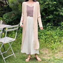아모르데이 여성용 루온롱슬릿가디건 골지 트임 벨트 슬릿 여름 베이직 데일리 니트 가디건