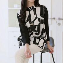 수키 목소매밑단주름 패턴블라우스 1113830