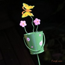 소형 금속 요정 정원 액세서리 녹슨 장식품 빈티지 장식 미니 아치 게이트 새장 새 집 울타리 램프, Green bucket