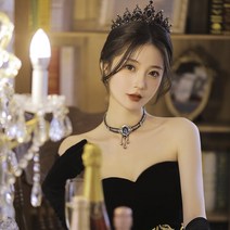 티아라 왕관 셀프 웨딩 왕관 머리띠 명원 대기공, 03.블랙 크라운 모델 겸 목걸이