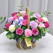 [바보사랑] 비누꽃다발꽃바구니 조화 생신생일승진축하꽃바구니 버건디핑크