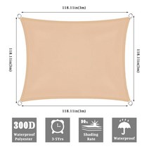 방수 큰 그늘 항해 광장 직사각형 정원 테라스 캐노피 수영 태양 그늘 야외 캠핑 마당 항해 차양, 협력사, 베이지색 정사각형 3x3m