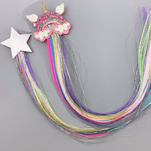 은꽃밴드 유니콘 헤어브릿지 집게핀 반짝이부분가발 헤어피스 트윙클컬러 여아붙임머리, 무지개유니콘1개+스타1개