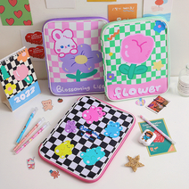 떨샵 키치 아이패드 파우치 갤럭시탭 일러스트 체크파우치 화장품 다꾸 필통, 핑크