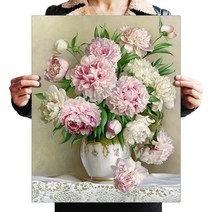 ZOZI액자 캔버스형보석십자수 Diy세트 라운드 비즈 40 X 50cm200 핫 제품, 005. 병중 작약화 ZF0005, 40X50cm