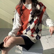 여성 가을 겨울 캐주얼 패션 체크무늬 조끼 베스트