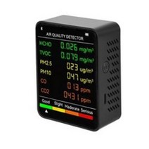 가스감지기 연기감지기 화재감지기 6 in 1 다기능 휴대용 공기질 감지기 pm2.5 pm10 hcho tvoc co2 포름알데히드 모니터 lcd 대형 스크린 디스플레이, 타입 1 블랙, 1개