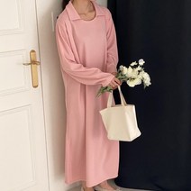 퍼니걸스 6075 루즈핏 카라 골지 무지 롱 원피스 여성의류