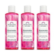 Heritage Store 로즈워터 3팩 빛나는 피부를 위한 상쾌한 페이셜 스플래시 다마스크 로즈 오일 포함 모든 피부 타입 얼굴용 워터 염료나 알코올 없이 제작 비건 및 크루얼티, Rosewater, 8 Fl Oz (Pack of 1)