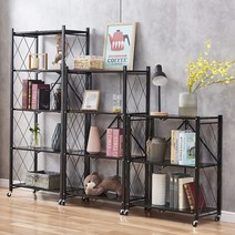 마드레하우스 원터치폴딩선반 이동식 접이식 수납선반 주방 철제랙 3단 4단 5단, 블랙 (원터치 설치)