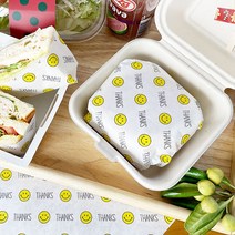 스마일 샌드위치 코팅지 100매입 (Thanks 노란색 33x33) /유산지 햄버거 김밥포장, 100개