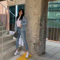 [바보사랑] 여자 일자 밑단 찢청 스트레이트진 8부 데님팬츠