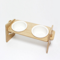 강아지 고양이 원목 도자기 식기 10cm 4단계 높이조절 밥그릇 물그릇, 높이조절 대나무 2구 식기