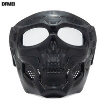 오토바이 핼리윈 렌즈 헬멧 윈드스크린 라이딩 고글 장비 고글 스컬 오프로드 마스크, 새로운해골블랙+향상된투명필름