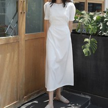 어블루문 핀턱 벌룬 어깨 퍼프 롱원피스 하객룩