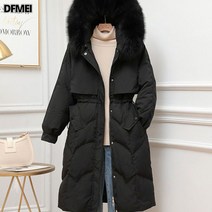 DFMEI 패딩 코트 여 겨울 날씬해 보이는 빅 퍼 카라 화이트 오리털 코트 하프 후드 플러스