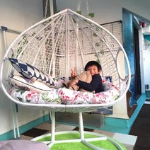 라탄그네의자 매장용 1인용 2인용 행잉체어 둥지의자 세트 바구니 의자 전원주택 인테리어 요람의자, 투 스트로 화이트