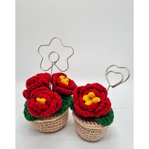 코바늘 동백꽃화분 메모꽃이 명함꽂이 사진꽂이 완제품, 선택2 꽃3