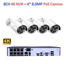 홈캠 팻캠 홈카메라 보안 카메라 시스템 키트 오디오 레코드 Rj45 얼굴 감지 IP 카메라 IR 야외 방수 CCTV 비디오 H.265 + 8CH 4K 8MP 5MPP, 없음, 8CH NVRX4 Cam8.0MP
