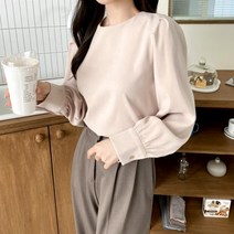[바보사랑] 여자 핀턱퍼프 무지 심플 여성스런 블라우스[옷자락]