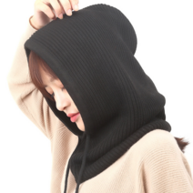 유유골프 부드러운 양모니트 후드넥워머, 블랙