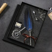 만년필선물의미 입문 쓰는법 각인 파우치 케이스 잉크 충전 자연 거위 깃털 물에 담근 만년필 서예 럭셔리 선물 상자 세트 깃털 서예 세트, 협력사, 푸른