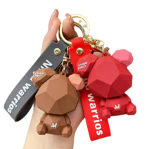 애니윙 각진 곰 인형 키링 키홀더 열쇠고리, 자동차 키링 브라운+레드
