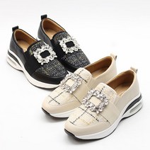 큐빅 브로치 매쉬 에어 키높이 통굽 슬립온 2color 5cm